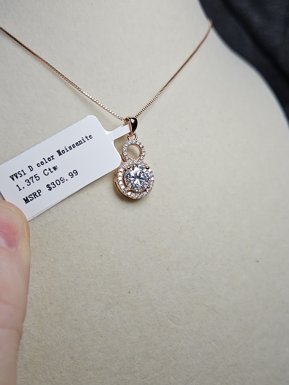 18k Rose Gold Vermeil Over Sterling Silver Necklace with Moissanite Center Stone